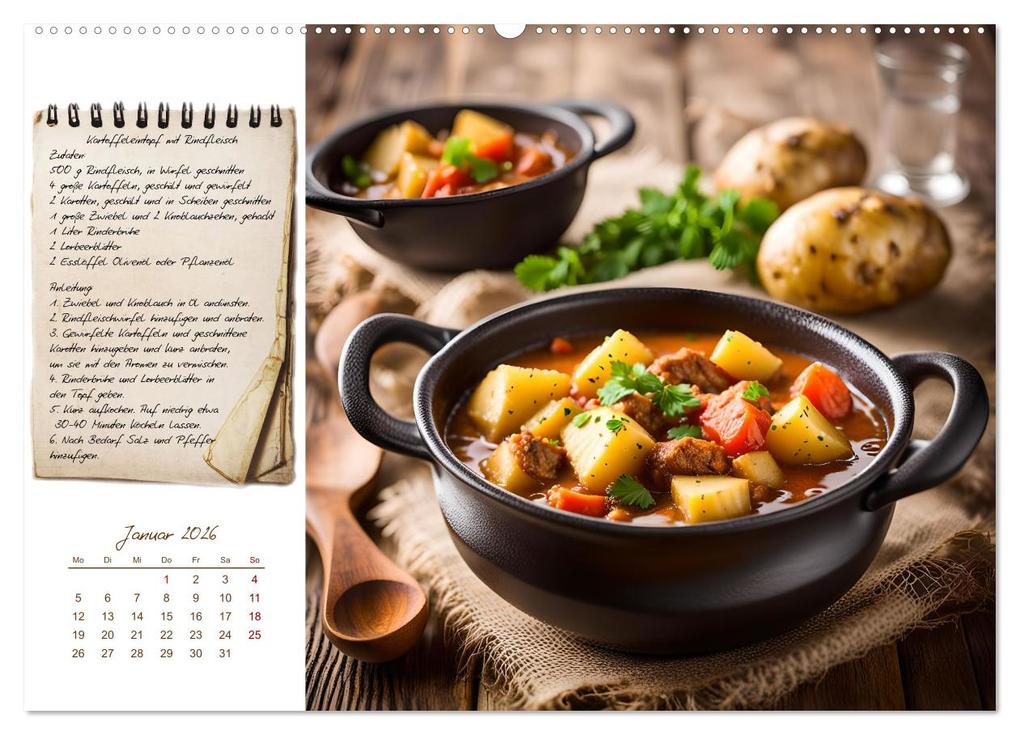 Weitere Ansicht: Kartoffelzeit - Zwölf klassische KI Kartoffelgerichte mit Rezept (Wandkalender 2026 DIN A2 quer), CALVENDO Monatskalender | Calvendo, Fred Schimak
