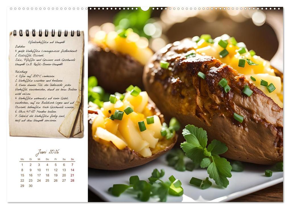 Weitere Ansicht: Kartoffelzeit - Zwölf klassische KI Kartoffelgerichte mit Rezept (Wandkalender 2026 DIN A2 quer), CALVENDO Monatskalender | Calvendo, Fred Schimak
