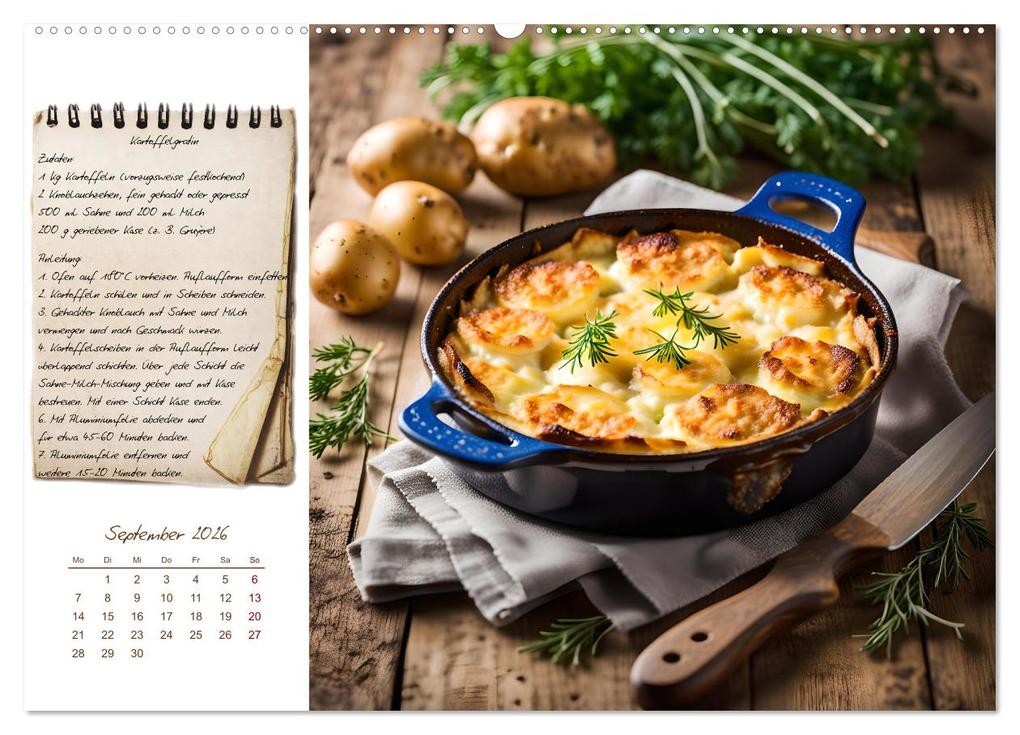 Weitere Ansicht: Kartoffelzeit - Zwölf klassische KI Kartoffelgerichte mit Rezept (Wandkalender 2026 DIN A2 quer), CALVENDO Monatskalender | Calvendo, Fred Schimak