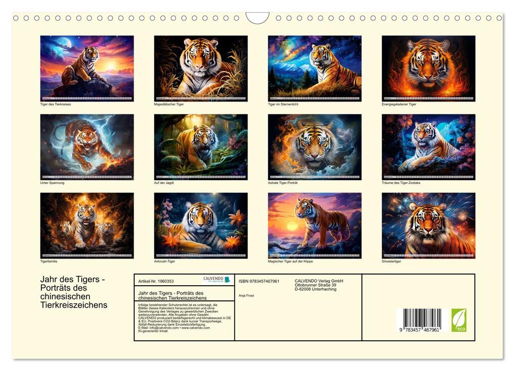 Weitere Ansicht: Jahr des Tigers - Porträts des chinesischen Tierkreiszeichens (Wandkalender 2026 DIN A3 quer), CALVENDO Monatskalender | Anja Frost, Calvendo