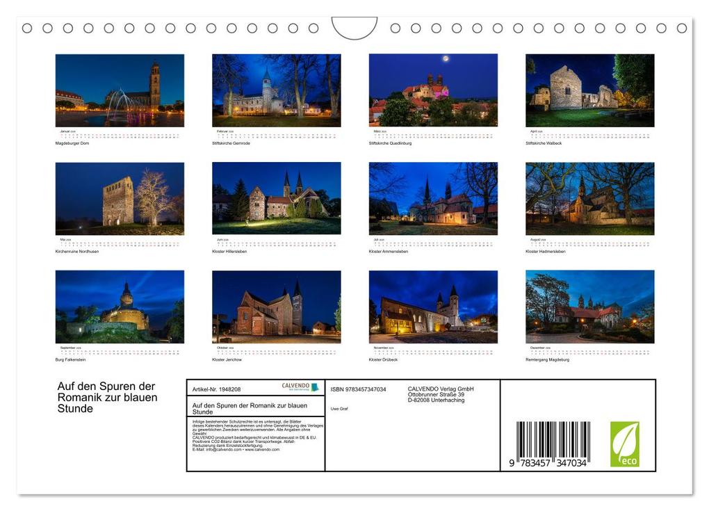 Weitere Ansicht: Auf den Spuren der Romanik zur blauen Stunde (Wandkalender 2026 DIN A4 quer), CALVENDO Monatskalender | Uwe Graf, Calvendo