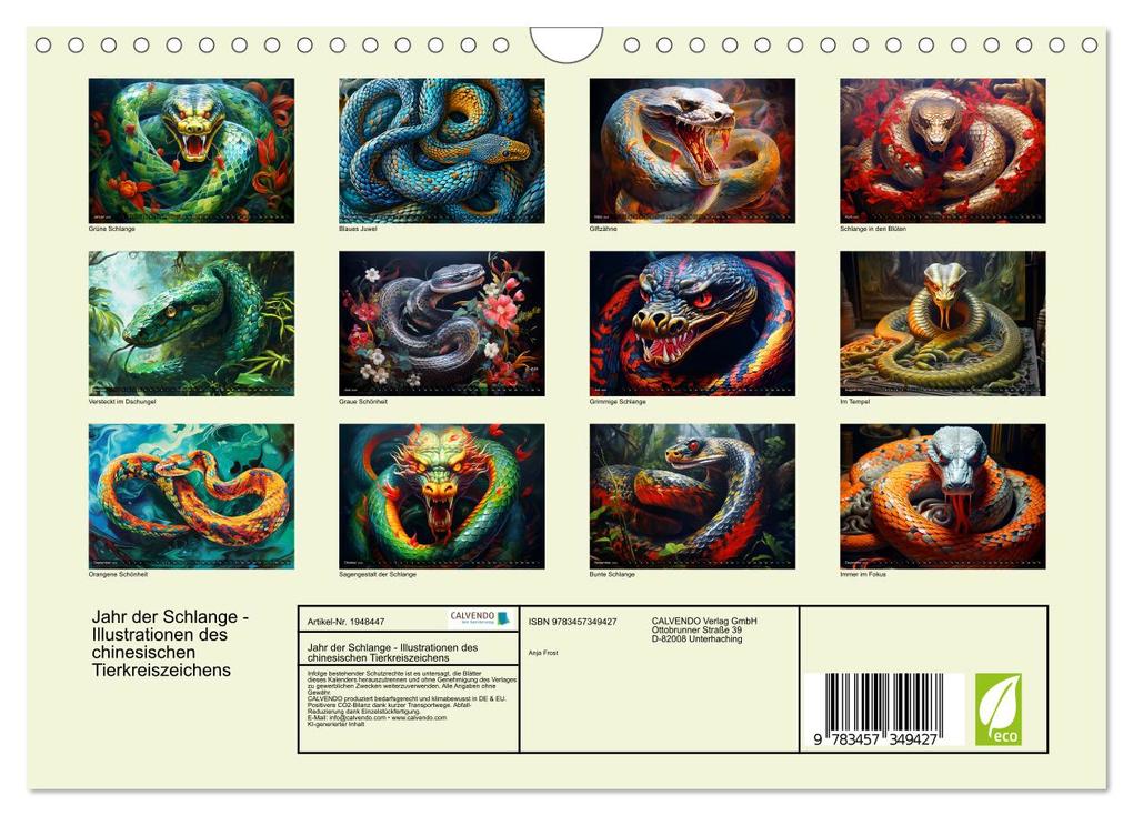 Weitere Ansicht: Jahr der Schlange - Illustrationen des chinesischen Tierkreiszeichens (Wandkalender 2026 DIN A4 quer), CALVENDO Monatskalender | Anja Frost, Calvendo