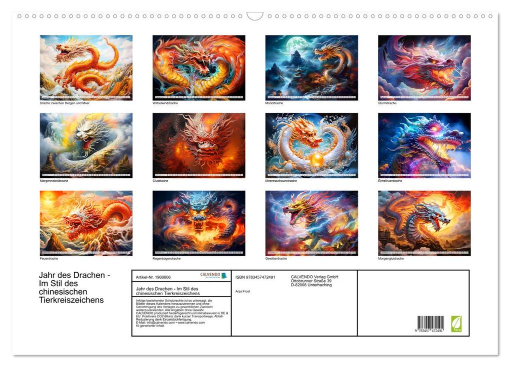 Weitere Ansicht: Jahr des Drachen - Im Stil des chinesischen Tierkreiszeichens (Wandkalender 2026 DIN A2 quer), CALVENDO Monatskalender | Calvendo, Anja Frost