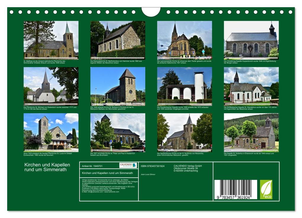 Weitere Ansicht: Kirchen und Kapellen rund um Simmerath (Wandkalender 2026 DIN A4 quer), CALVENDO Monatskalender | Jean-Louis Glineur, Calvendo