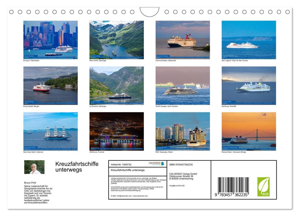 Weitere Ansicht: Kreuzfahrtschiffe unterwegs (Wandkalender 2026 DIN A4 quer), CALVENDO Monatskalender | Bruno Pohl, Calvendo