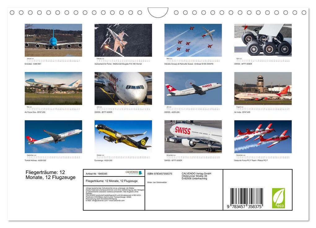 Weitere Ansicht: Fliegerträume: 12 Monate, 12 Flugzeuge (Wandkalender 2026 DIN A4 quer), CALVENDO Monatskalender | Jan Schönwälder, Calvendo