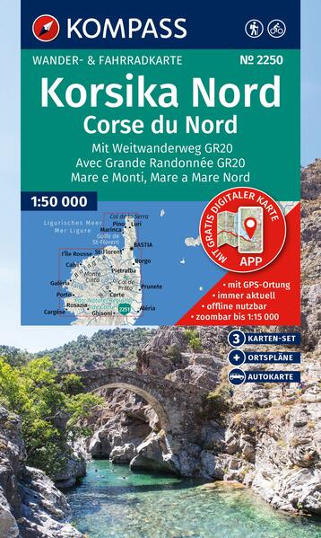 Produktbild: KOMPASS Wanderkarten-Set 2250 Korsika Nord, Corse du Nord, Weitwanderweg GR20 (3 Karten) 1:50.000