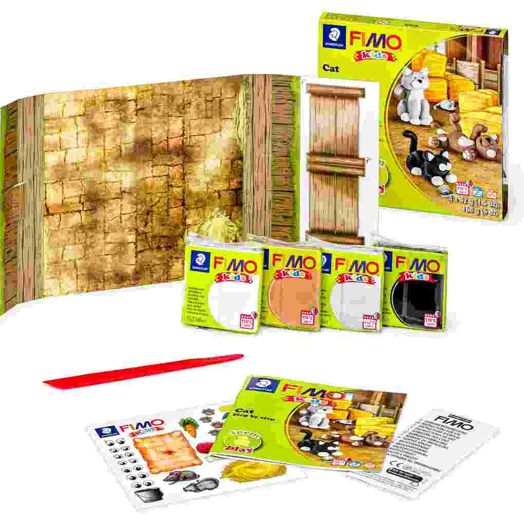 Weitere Ansicht: STAEDTLER FIMO kids 8034, ofenhärtende Modelliermasse, Set "Cat" mit 4 Blöcken 42 g, Modellierstab
