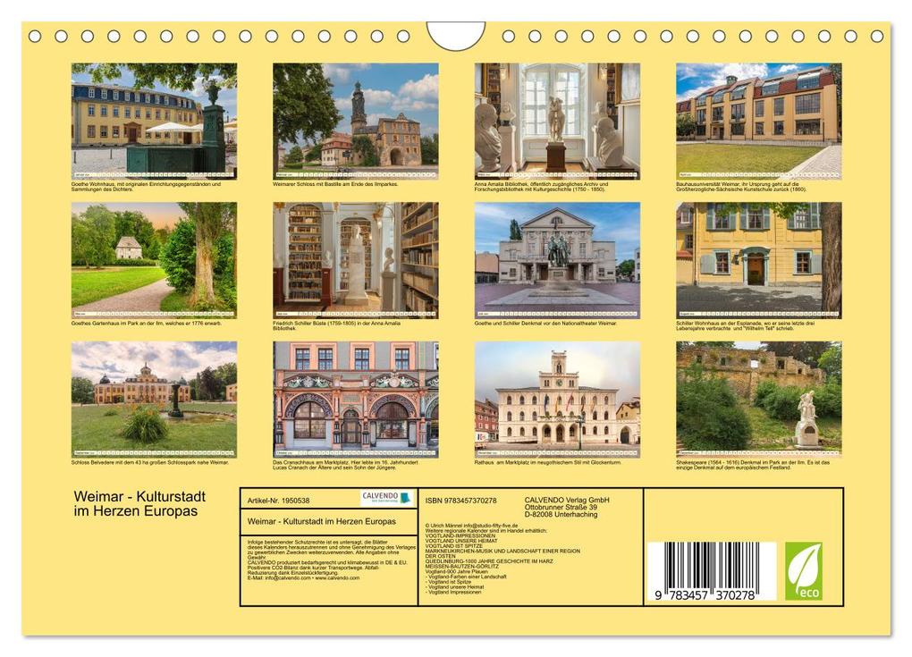 Weitere Ansicht: Weimar - Kulturstadt im Herzen Europas (Wandkalender 2026 DIN A4 quer), CALVENDO Monatskalender | Calvendo, Ulrich Männel