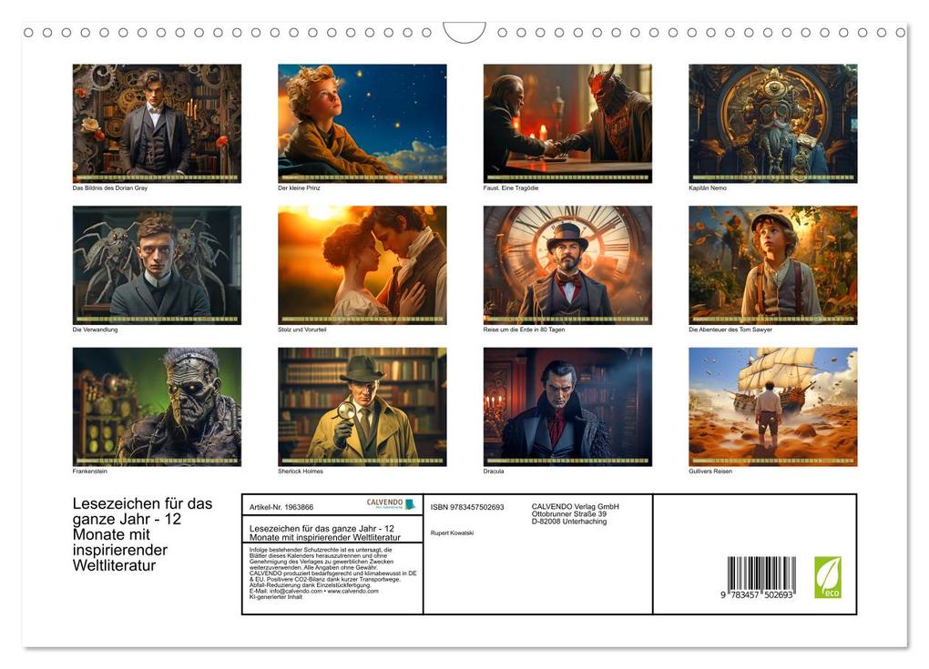 Weitere Ansicht: Lesezeichen für das ganze Jahr - 12 Monate mit inspirierender Weltliteratur (Wandkalender 2026 DIN A3 quer), CALVENDO Monatskalender | Calvendo, Rupert Kowalski