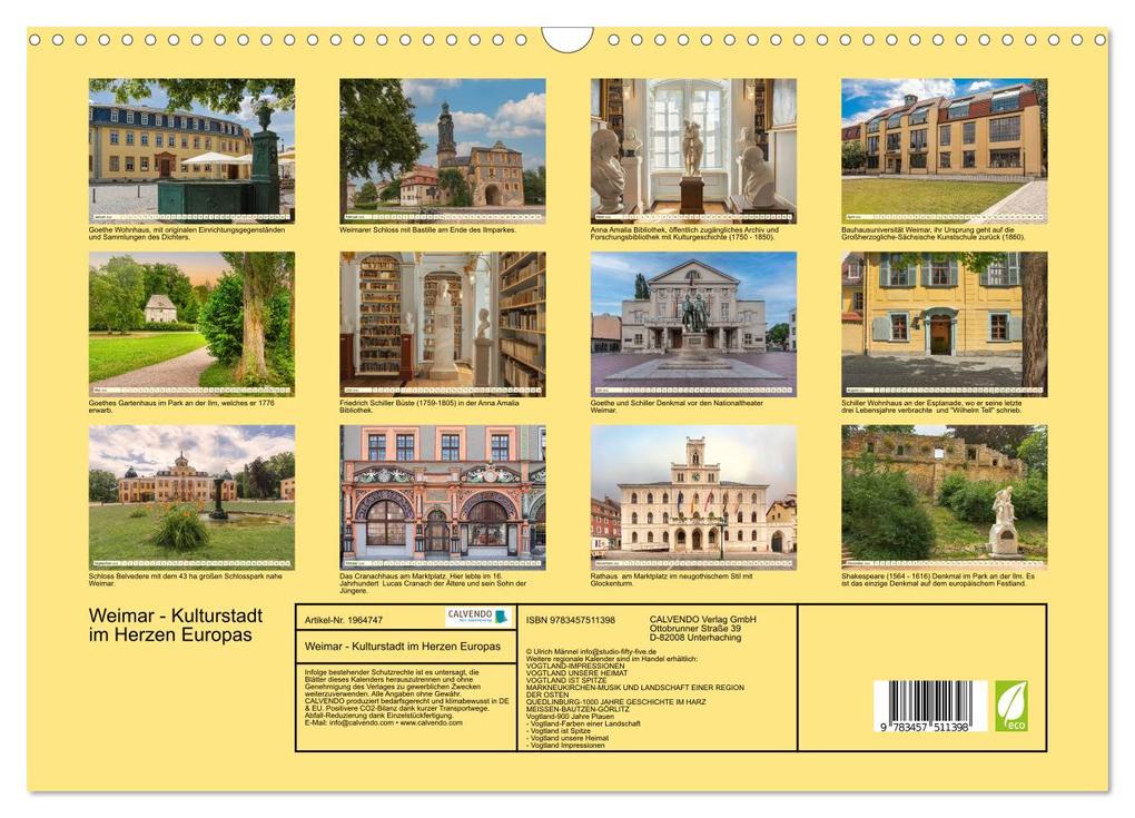 Weitere Ansicht: Weimar - Kulturstadt im Herzen Europas (Wandkalender 2026 DIN A3 quer), CALVENDO Monatskalender | Calvendo, Ulrich Männel