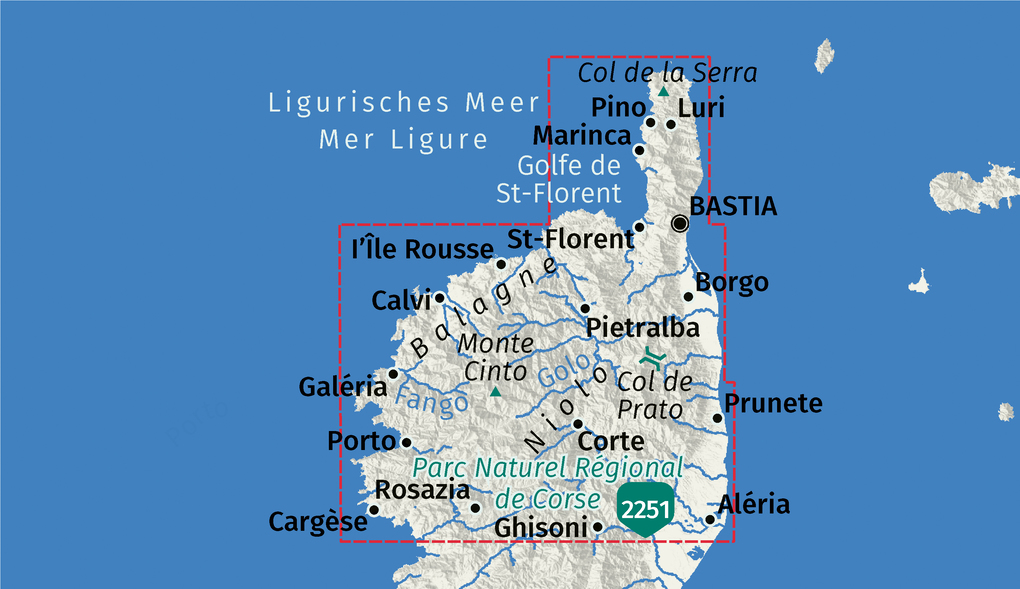 Weitere Ansicht: KOMPASS Wanderkarten-Set 2250 Korsika Nord, Corse du Nord, Weitwanderweg GR20 (3 Karten) 1:50.000