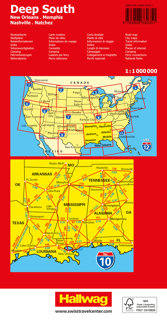 Weitere Ansicht: Hallwag Strassenkarte USA, Deep South 1:1 Mio.