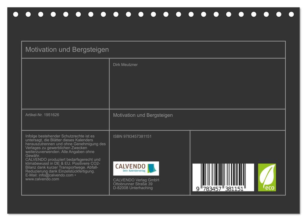 Weitere Ansicht: Motivation und Bergsteigen (Tischkalender 2026 DIN A5 quer), CALVENDO Monatskalender | Dirk Meutzner, Calvendo