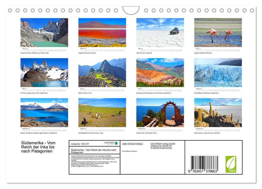 Weitere Ansicht: Südamerika - Vom Reich der Inka bis nach Patagonien (Wandkalender 2026 DIN A4 quer), CALVENDO Monatskalender | Piera Marlena Büchler, Calvendo