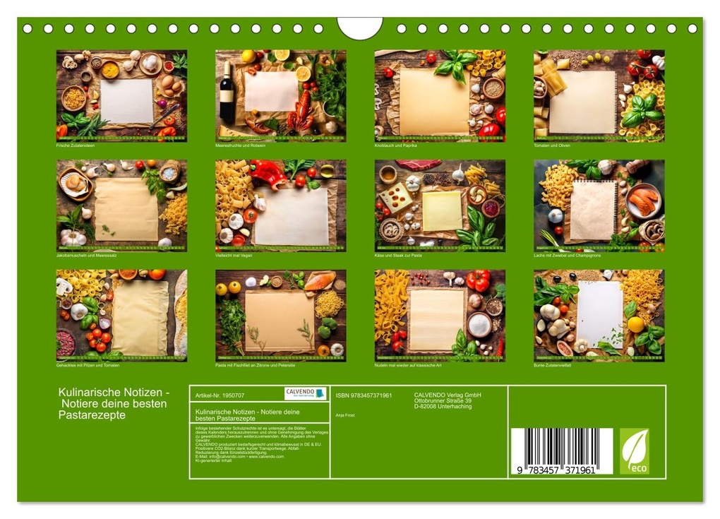 Weitere Ansicht: Kulinarische Notizen - Notiere deine besten Pastarezepte (Wandkalender 2026 DIN A4 quer), CALVENDO Monatskalender | Anja Frost, Calvendo