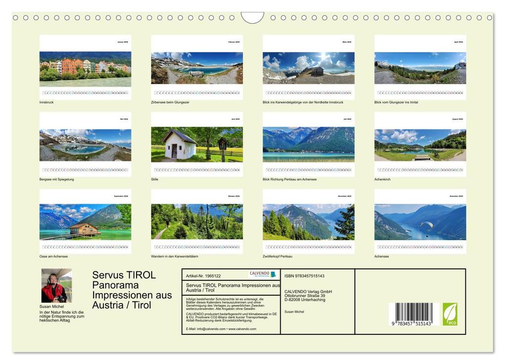 Weitere Ansicht: Servus TIROL Panorama Impressionen aus Austria / Tirol (Wandkalender 2026 DIN A3 quer), CALVENDO Monatskalender | Susan Michel, Calvendo