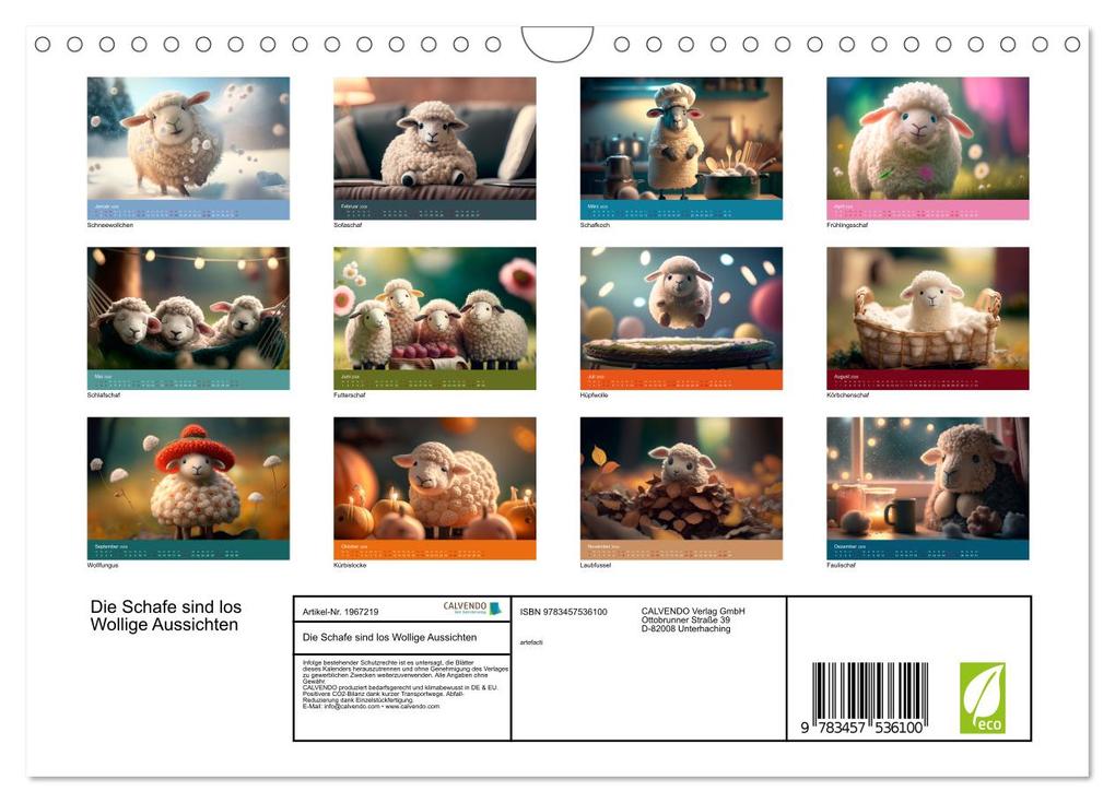 Weitere Ansicht: Die Schafe sind los Wollige Aussichten (Wandkalender 2026 DIN A4 quer), CALVENDO Monatskalender | artefacti artefacti, Calvendo, artefacti
