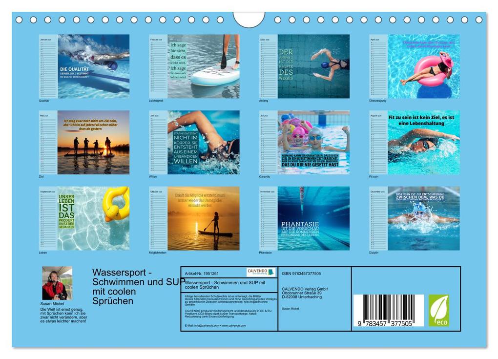 Weitere Ansicht: Wassersport - Schwimmen und SUP mit coolen Sprüchen (Wandkalender 2026 DIN A4 quer), CALVENDO Monatskalender | Susan Michel, Calvendo