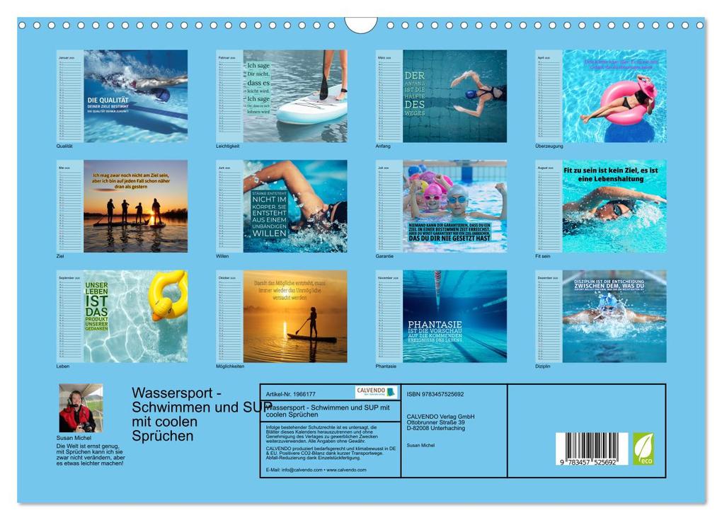 Weitere Ansicht: Wassersport - Schwimmen und SUP mit coolen Sprüchen (Wandkalender 2026 DIN A3 quer), CALVENDO Monatskalender | Susan Michel, Calvendo