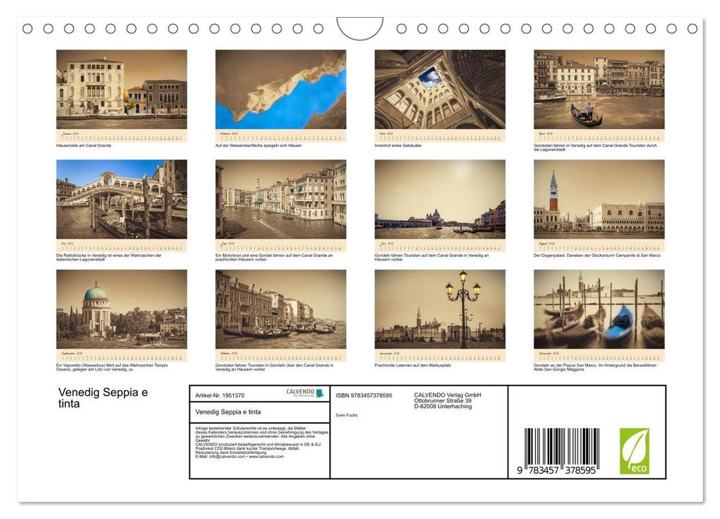 Weitere Ansicht: Venedig Seppia e tinta (Wandkalender 2026 DIN A4 quer), CALVENDO Monatskalender | Sven Fuchs, Calvendo