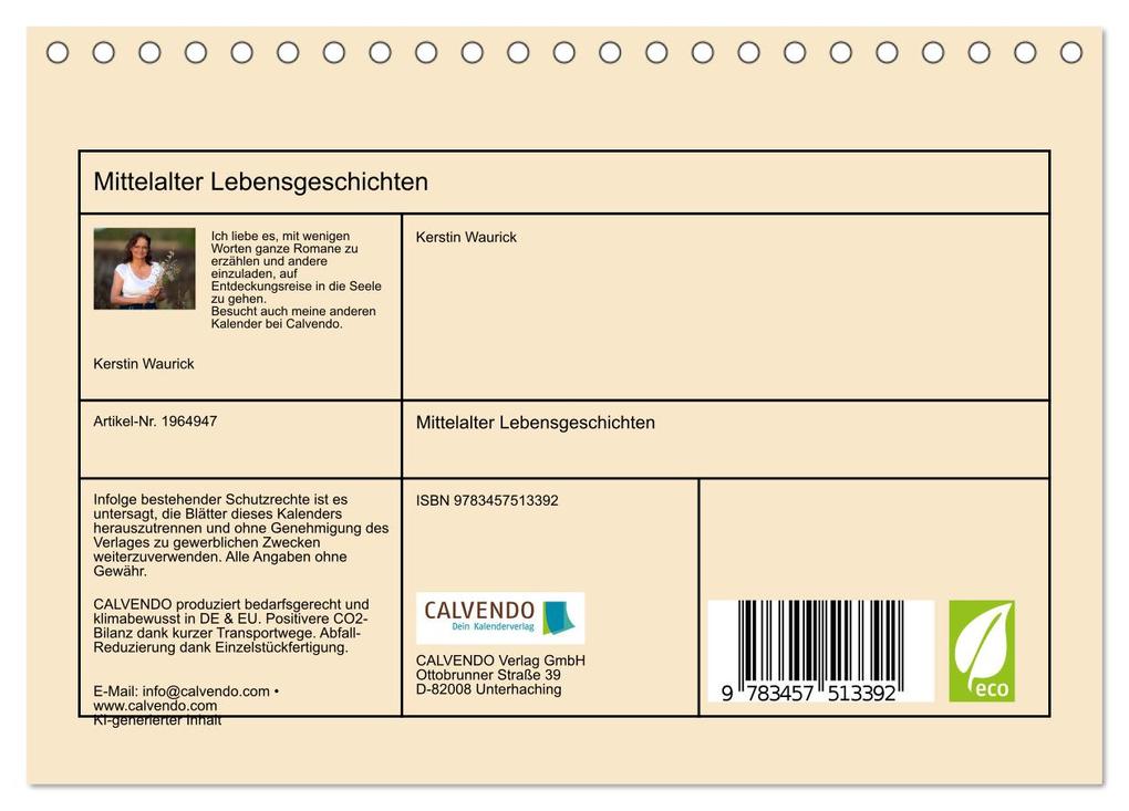 Weitere Ansicht: Mittelalter Lebensgeschichten (Tischkalender 2026 DIN A5 quer), CALVENDO Monatskalender | Kerstin Waurick, Calvendo