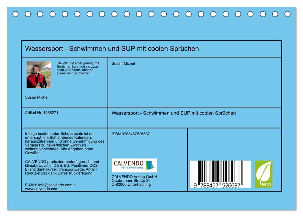Weitere Ansicht: Wassersport - Schwimmen und SUP mit coolen Sprüchen (Tischkalender 2026 DIN A5 quer), CALVENDO Monatskalender | Susan Michel, Calvendo