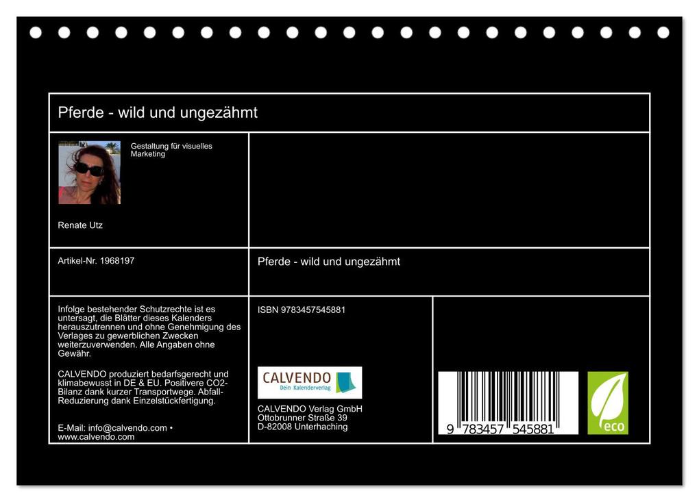 Weitere Ansicht: Pferde - wild und ungezähmt (Tischkalender 2026 DIN A5 quer), CALVENDO Monatskalender | Calvendo, Renate Utz