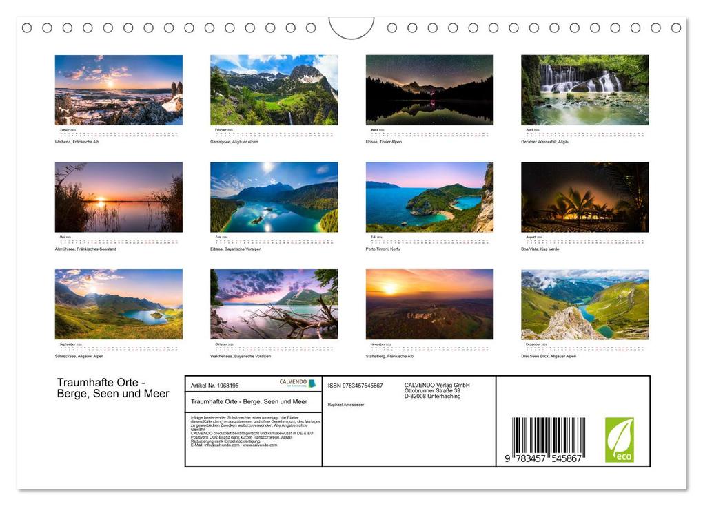 Weitere Ansicht: Traumhafte Orte - Berge, Seen und Meer (Wandkalender 2026 DIN A4 quer), CALVENDO Monatskalender | Calvendo, Raphael Amesoeder