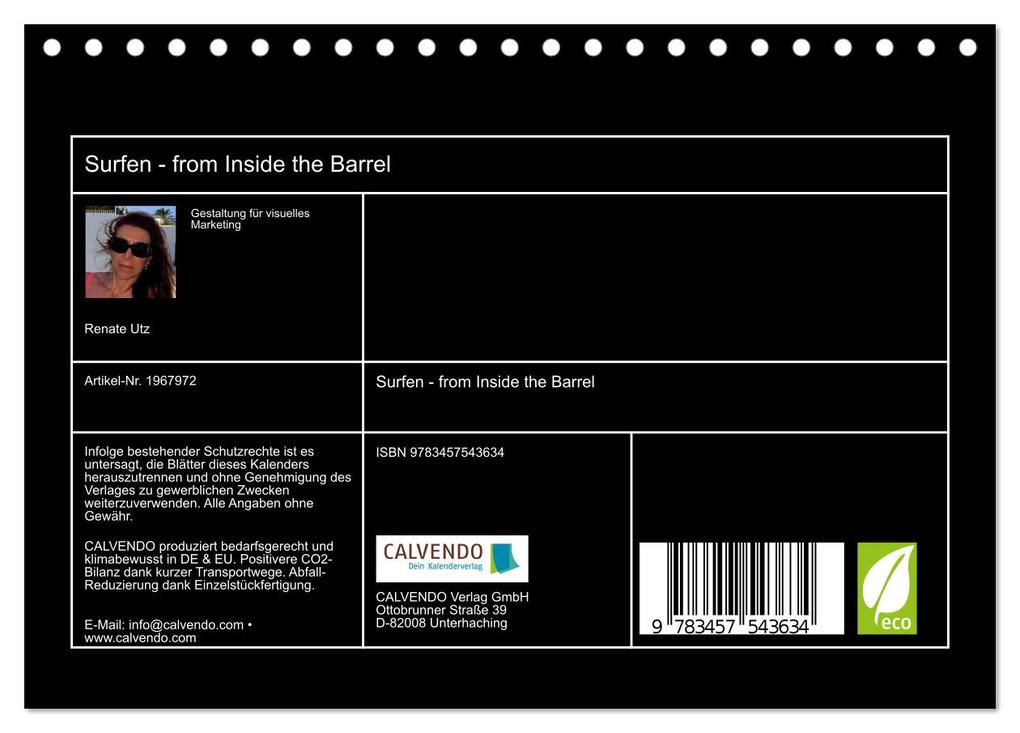 Weitere Ansicht: Surfen - from Inside the Barrel (Tischkalender 2026 DIN A5 quer), CALVENDO Monatskalender | Calvendo, Renate Utz