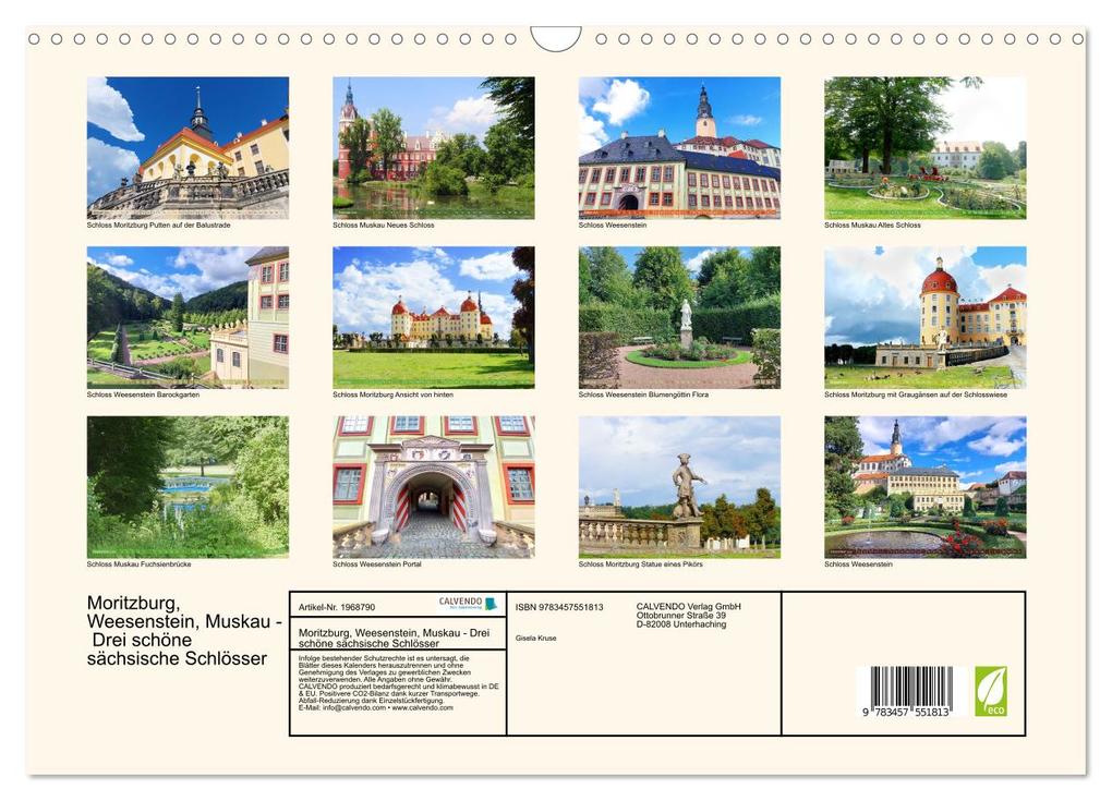 Weitere Ansicht: Moritzburg, Weesenstein, Muskau - Drei schöne sächsische Schlösser (Wandkalender 2026 DIN A3 quer), CALVENDO Monatskalender | Gisela Kruse, Calvendo