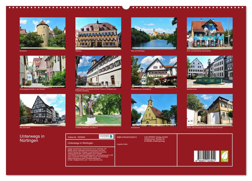 Weitere Ansicht: Unterwegs in Nürtingen (hochwertiger Premium Wandkalender 2026 DIN A2 quer), Kunstdruck in Hochglanz | Angelika Keller, Calvendo