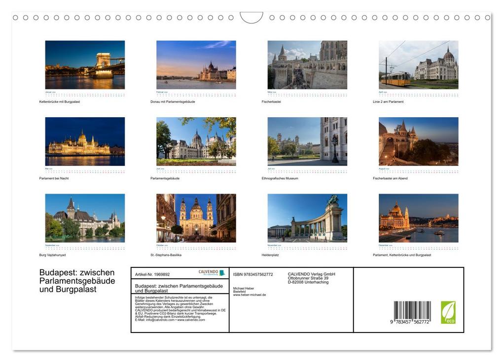 Weitere Ansicht: Budapest: zwischen Parlamentsgebäude und Burgpalast (Wandkalender 2026 DIN A3 quer), CALVENDO Monatskalender | Michael Heber, Calvendo