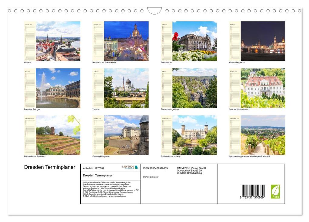 Weitere Ansicht: Dresden Terminplaner (Wandkalender 2026 DIN A3 quer), CALVENDO Monatskalender | Denise Graupner, Calvendo