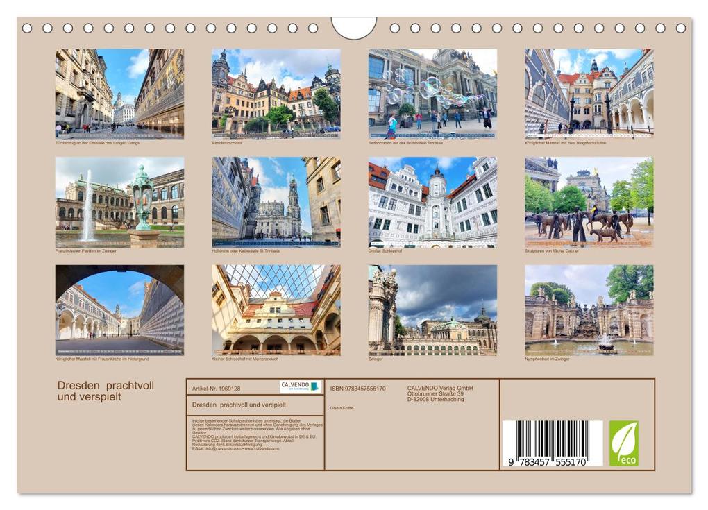 Weitere Ansicht: Dresden prachtvoll und verspielt (Wandkalender 2026 DIN A4 quer), CALVENDO Monatskalender | Gisela Kruse, Calvendo