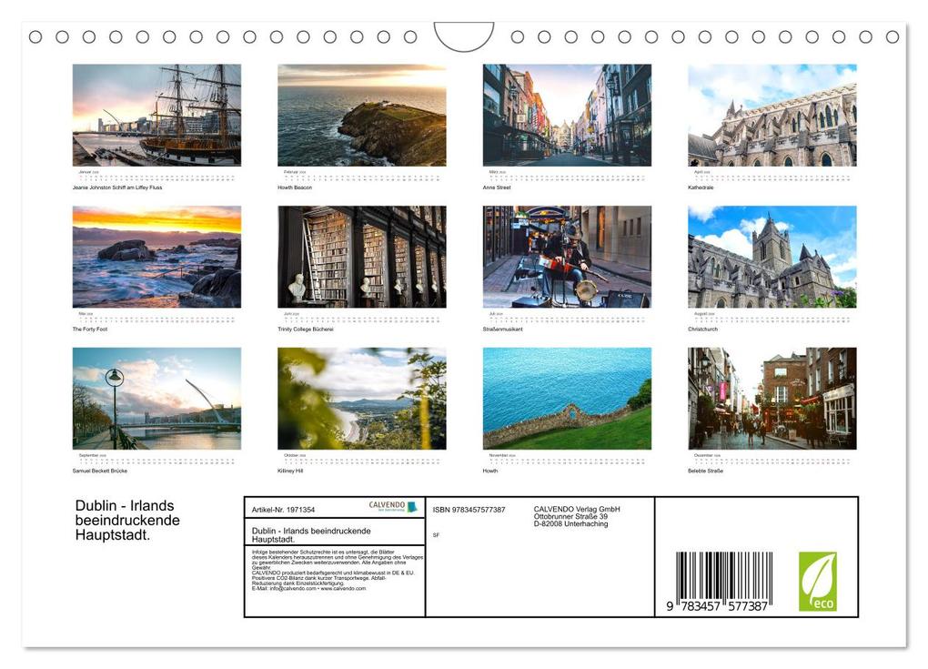 Weitere Ansicht: Dublin - Irlands beeindruckende Hauptstadt. (Wandkalender 2026 DIN A4 quer), CALVENDO Monatskalender | Calvendo, SF, SF SF