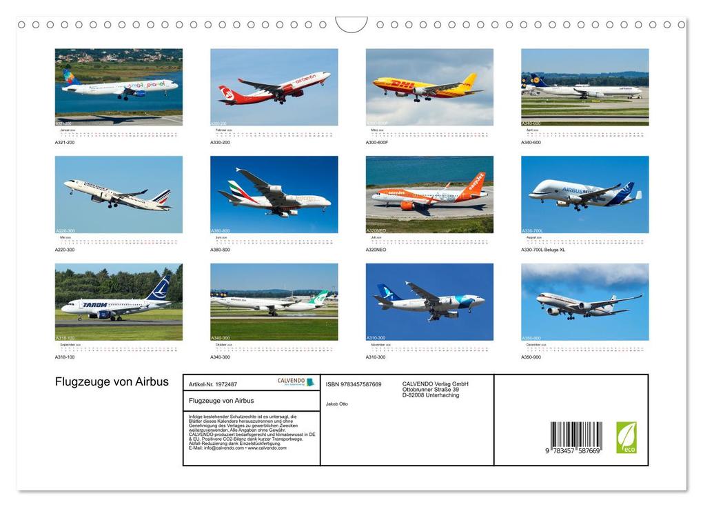 Weitere Ansicht: Flugzeuge von Airbus (Wandkalender 2026 DIN A3 quer), CALVENDO Monatskalender | Jakob Otto, Calvendo