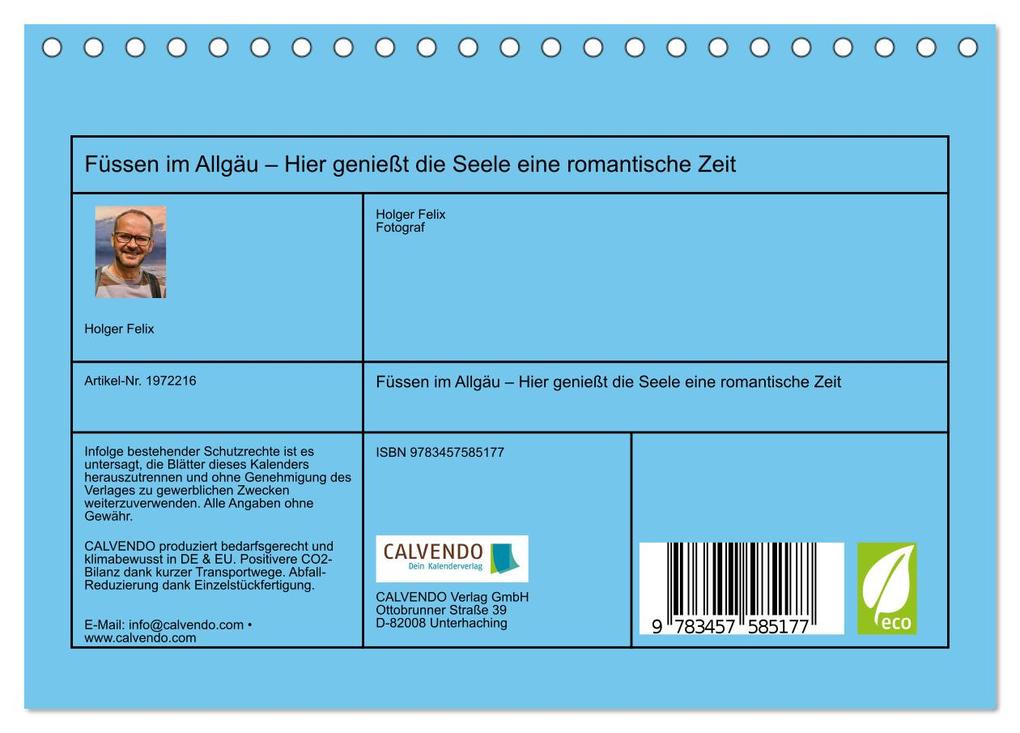 Weitere Ansicht: Füssen im Allgäu - Hier genießt die Seele eine romantische Zeit (Tischkalender 2026 DIN A5 quer), CALVENDO Monatskalender | Holger Felix, Calvendo