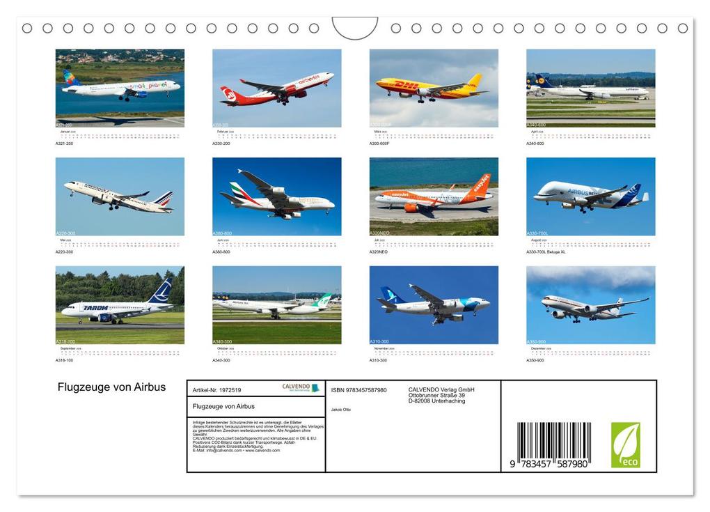 Weitere Ansicht: Flugzeuge von Airbus (Wandkalender 2026 DIN A4 quer), CALVENDO Monatskalender | Jakob Otto, Calvendo