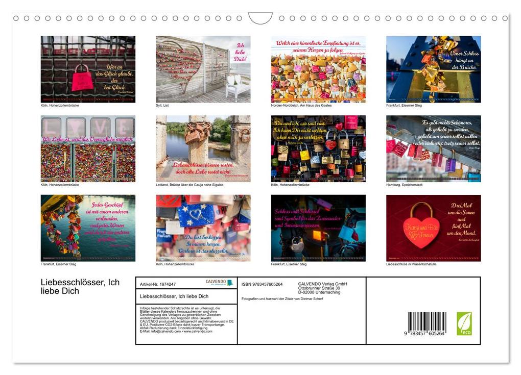 Weitere Ansicht: Liebesschlösser, Ich liebe Dich (Wandkalender 2026 DIN A3 quer), CALVENDO Monatskalender | Dietmar Scherf, Calvendo