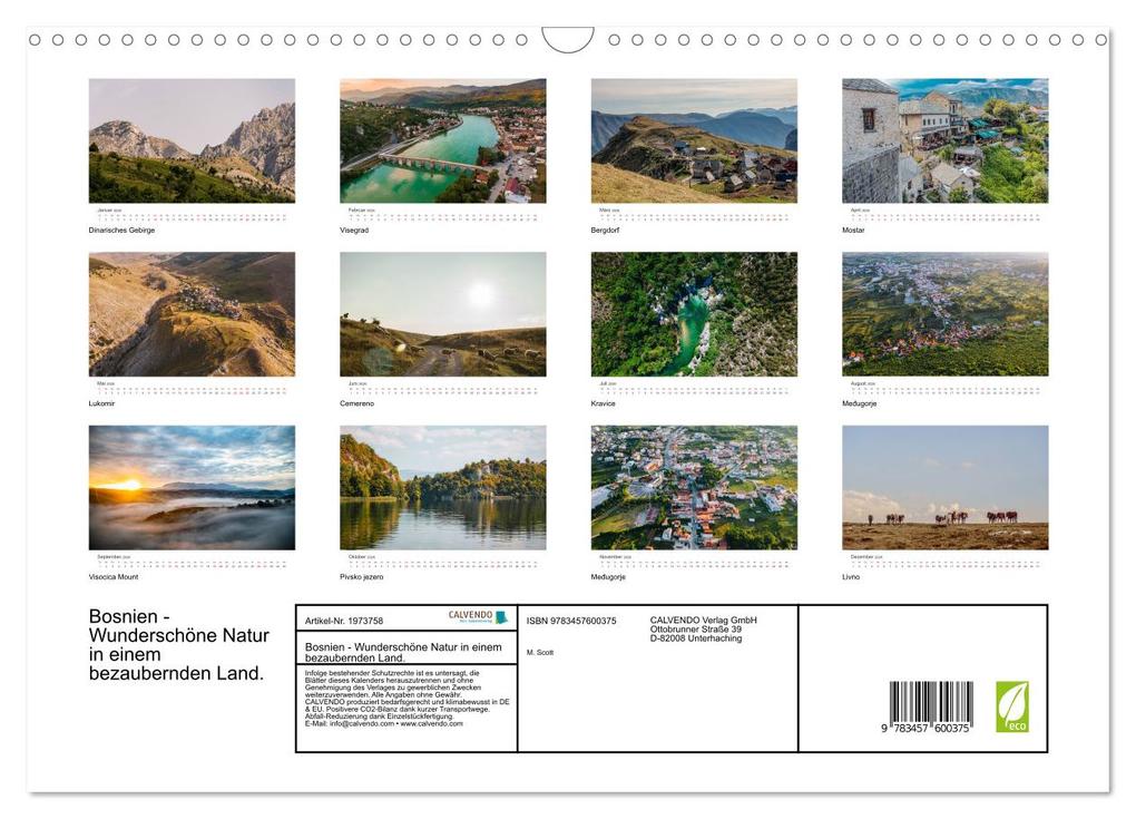 Weitere Ansicht: Bosnien - Wunderschöne Natur in einem bezaubernden Land. (Wandkalender 2026 DIN A3 quer), CALVENDO Monatskalender | M. Scott, Calvendo