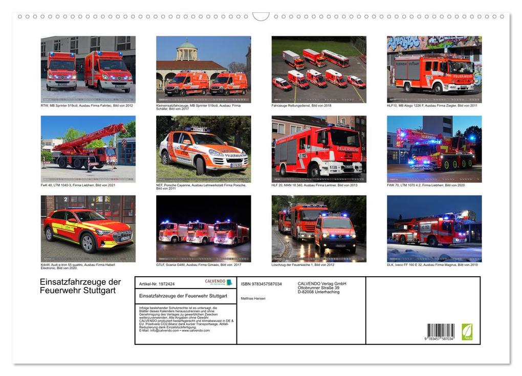 Weitere Ansicht: Einsatzfahrzeuge der Feuerwehr Stuttgart (Wandkalender 2026 DIN A2 quer), CALVENDO Monatskalender | Matthias Hansen, Calvendo