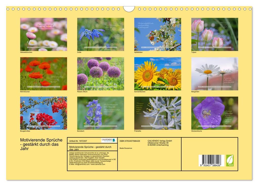 Weitere Ansicht: Motivierende Sprüche - gestärkt durch das Jahr (Wandkalender 2026 DIN A3 quer), CALVENDO Monatskalender | Beate Bussenius, Calvendo