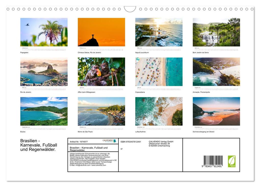 Weitere Ansicht: Brasilien - Karnevale, Fußball und Regenwälder. (Wandkalender 2026 DIN A3 quer), CALVENDO Monatskalender | Calvendo, SF, SF SF