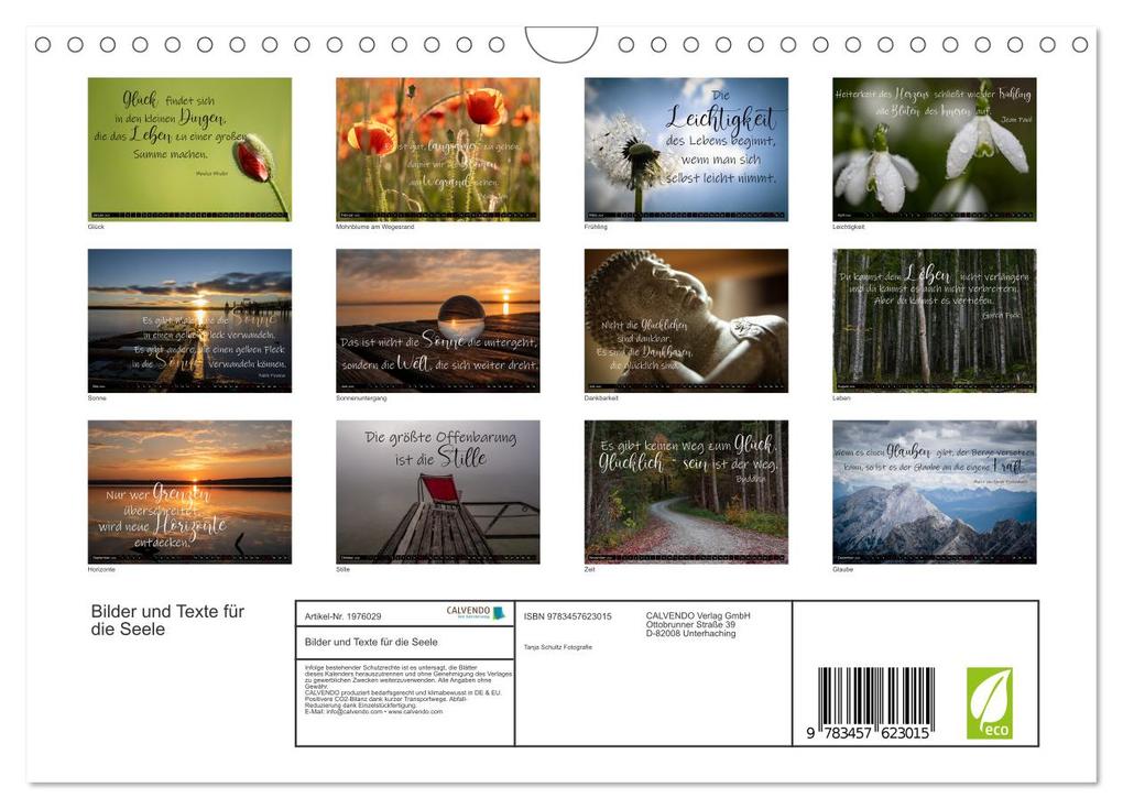 Weitere Ansicht: Bilder und Texte für die Seele (Wandkalender 2026 DIN A4 quer), CALVENDO Monatskalender | Tanja Schultz Fotografie, Calvendo
