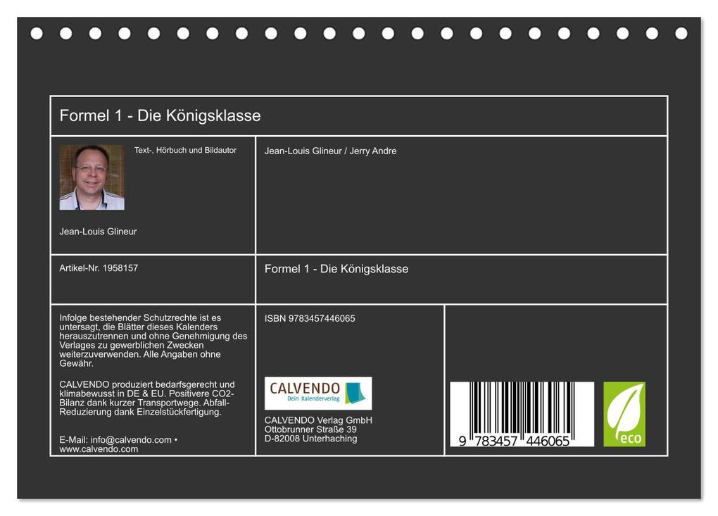 Weitere Ansicht: Formel 1 - Die Königsklasse (Tischkalender 2026 DIN A5 quer), CALVENDO Monatskalender | Jean-Louis Glineur, Calvendo
