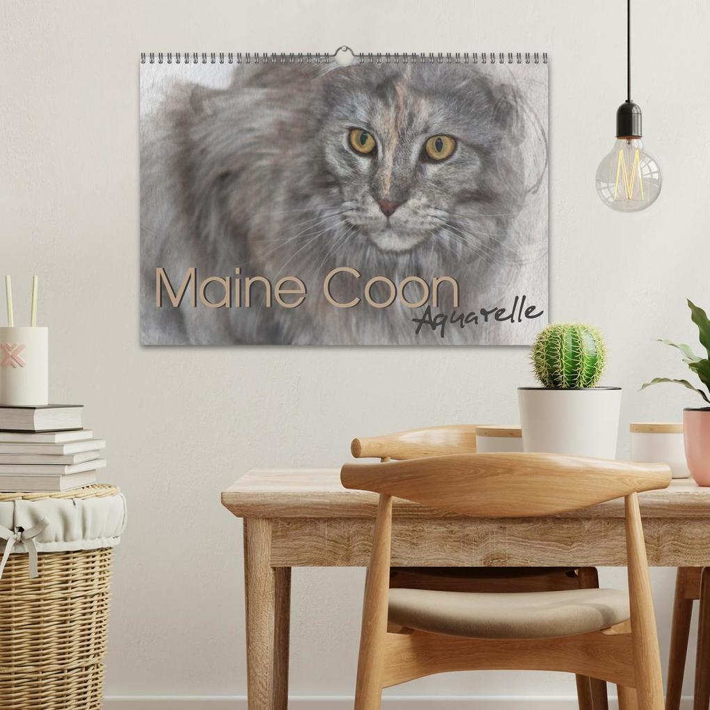 Weitere Ansicht: Maine Coon Aquarelle (Wandkalender 2026 DIN A3 quer), CALVENDO Monatskalender | Jasmin Hahn, Calvendo