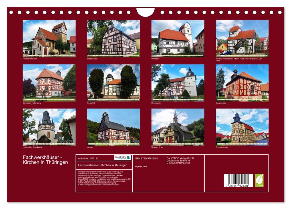 Weitere Ansicht: Fachwerkhäuser - Kirchen in Thüringen (Wandkalender 2026 DIN A4 quer), CALVENDO Monatskalender | Angelika Keller, Calvendo