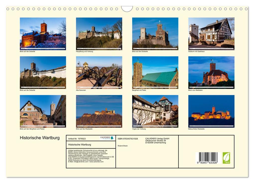Weitere Ansicht: Historische Wartburg (Wandkalender 2026 DIN A3 quer), CALVENDO Monatskalender | Calvendo, Roland Brack