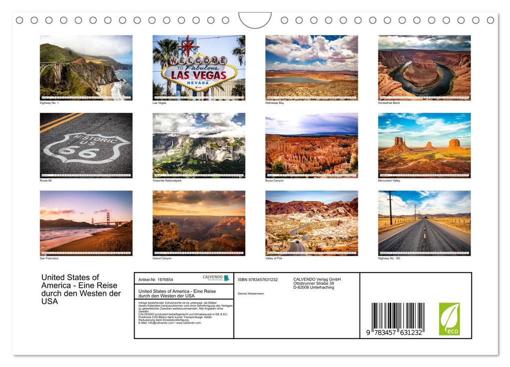 Weitere Ansicht: United States of America - Eine Reise durch den Westen der USA (Wandkalender 2026 DIN A4 quer), CALVENDO Monatskalender | Calvendo, Dennis Westermann